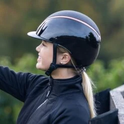 EQX Kylo Sparkly Riding Hat - Black Glossy/Rose Gold -Equestrian Supplies 17738d