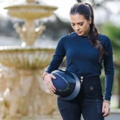 EQX Kylo Sparkly Wide Peak Riding Hat - Navy Gloss/Pewter -Equestrian Supplies 17739d