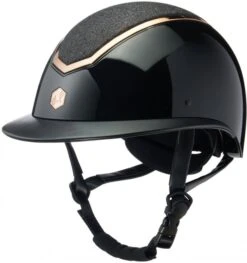 EQX Kylo Sparkly Wide Peak Riding Hat - Black Glossy/Rose Gold