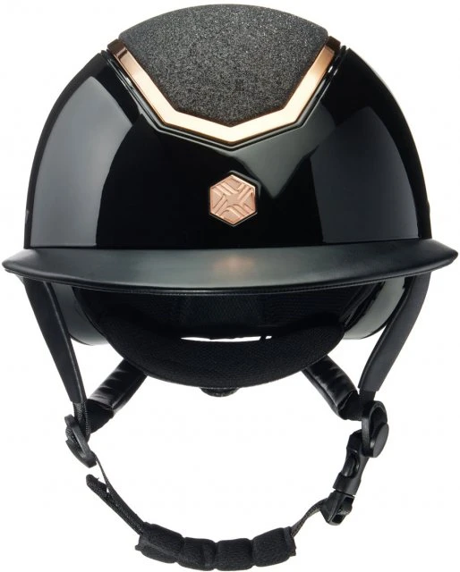 EQX Kylo Sparkly Wide Peak Riding Hat - Black Glossy/Rose Gold 2 EQX Kylo Sparkly Wide Peak Riding Hat - Black Glossy/Rose Gold - Image 2